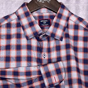 UNTUCKit Watkins-Perf Button Down Mens Large Navy Red Gray Excellent Performance